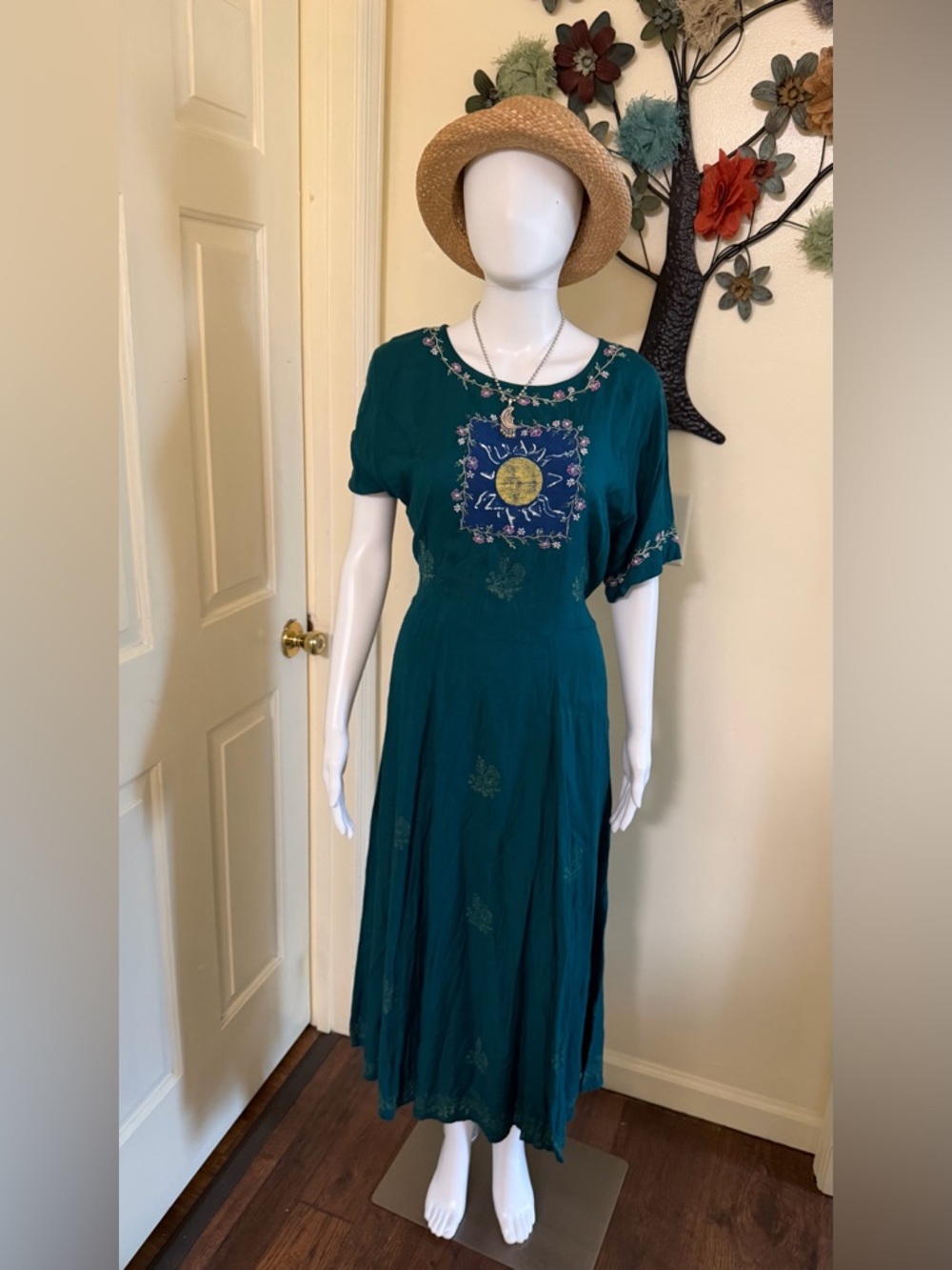 Bohemian Embroidered Teal Maxi Dress